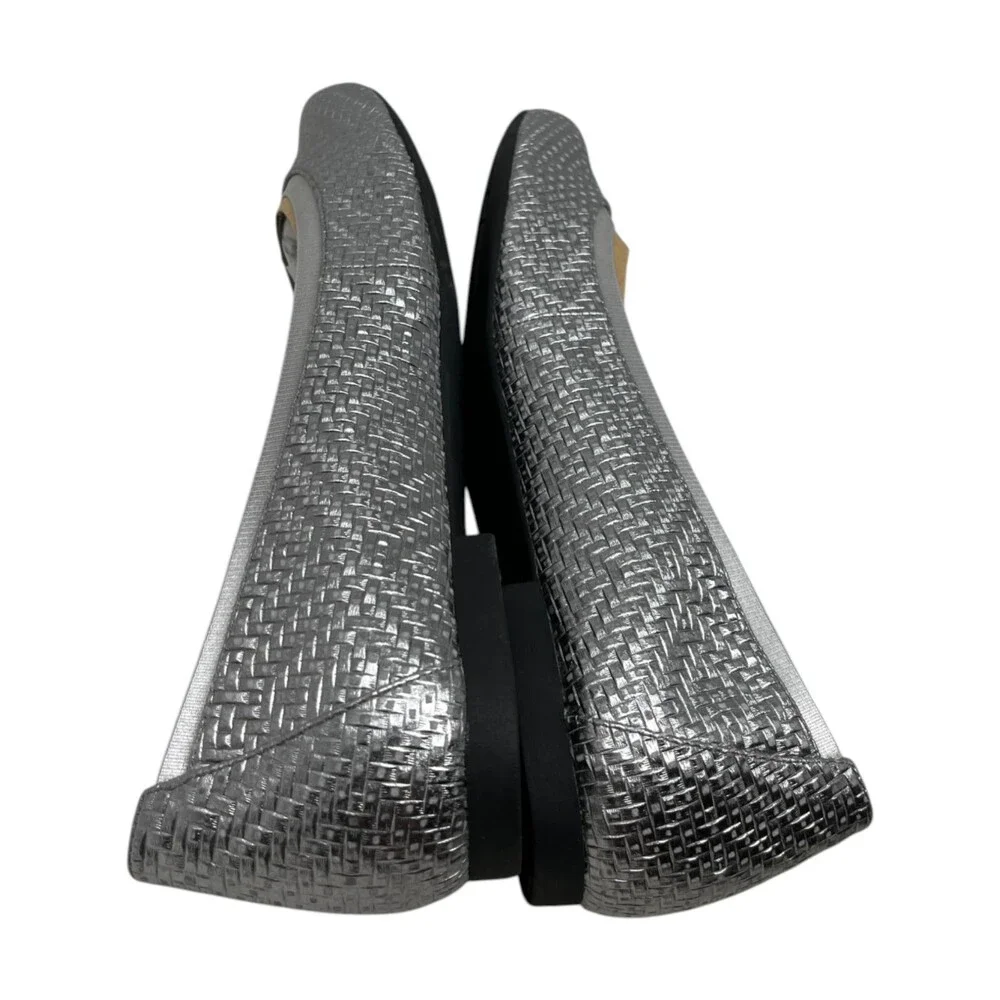 Vionic Ballet Flat Women's Size 12 Amira Silver Woven Basket Weave Comfort